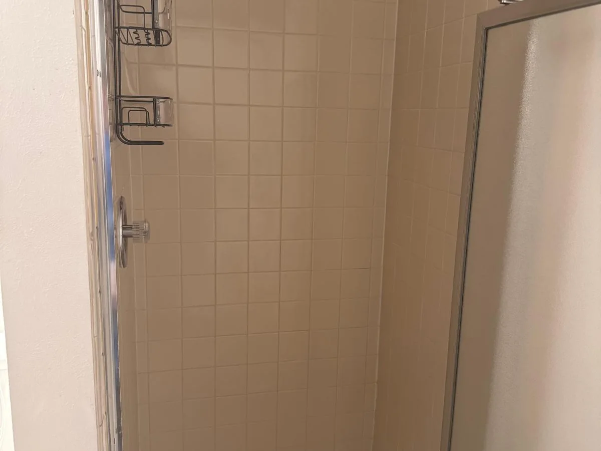 Tiled shower cleaned and clear